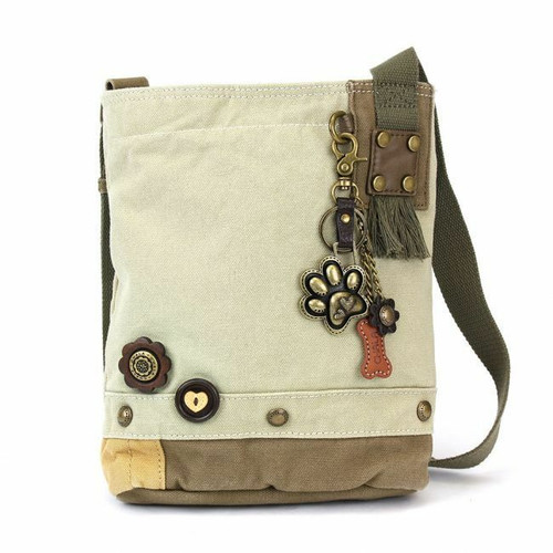 New Chala Patch Crossbody Metal PAW PRINT Bag Canvas gift Messenger Sand Brown