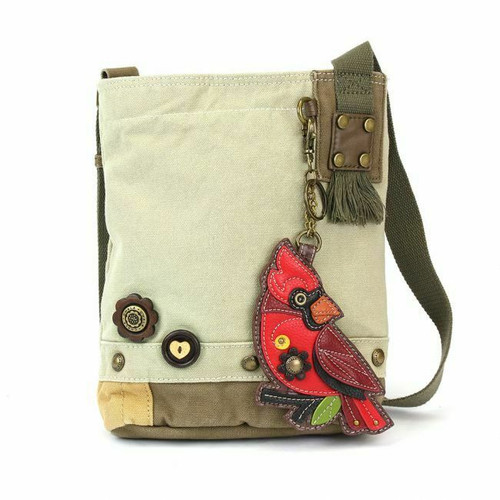 New Chala Patch Crossbody  Bag Canvas gift Messenger Sand Beige CARDINAL Bird