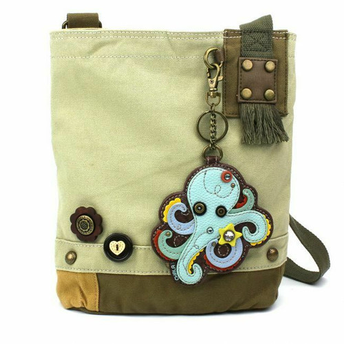 New Chala Patch Crossbody Purse Bag gift Messenger Canvas Sand Beige OCTOPUS