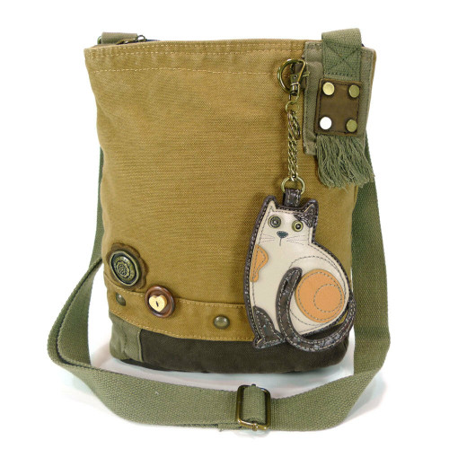 New Chala Handbag Patch Crossbody LAZZY CAT Bag Canvas gift School Travel Brown