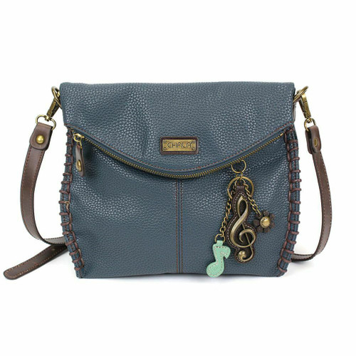 New Chala Charming Crossbody Bag Pleather Convertible Metal CLEF NOTE Navy Blue