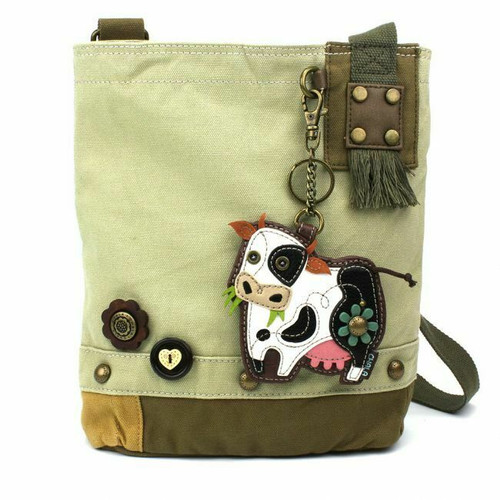 New Chala Patch Crossbody Bag gift Messenger Canvas Sand Beige COW Coin Purse