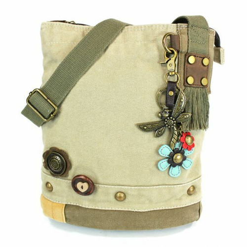 New Chala Patch Crossbody Metal DRAGONFLY Bag Canvas gift Messenger Sand Beige