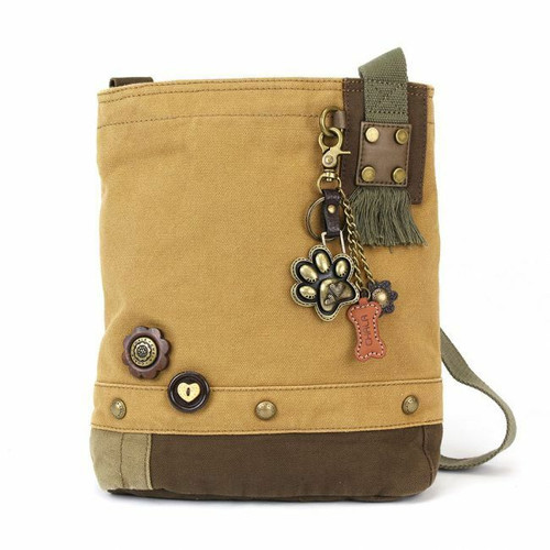 New Chala Patch Cross body Metal PAW PRINT Bag Canvas gift Messenger BROWN Small