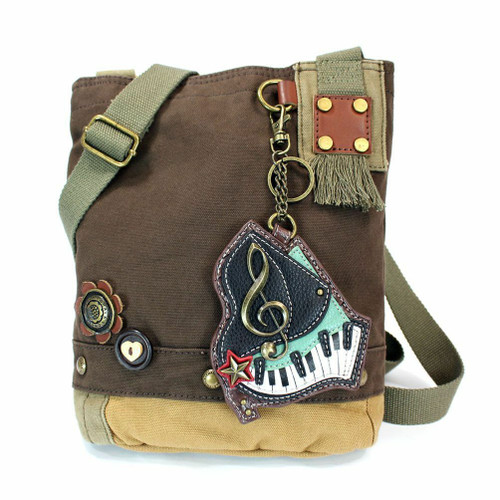 Neu Chala Patch Umhängetasche Klavier Musik Bag Leinen Schule Reise Dunkelbraun