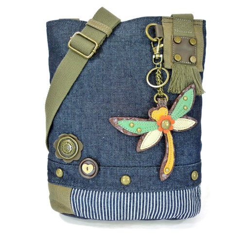 New Chala Handbag Patch Cross-body DRAGONFLY Denim Navy Blue Bag Cute gift