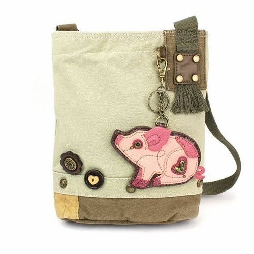 Chala Sac à Main Patch Bandoulière Sable Marron Clair Toile Cadeau Cochon Pièce