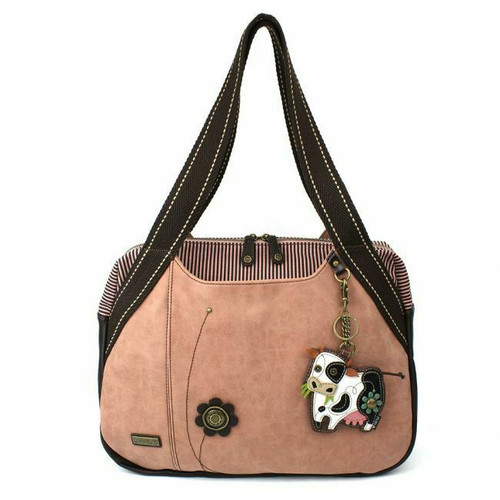 New Chala Bowling Zip Tote Large Bag Dusty Rose Pink Pleather COW Coin Purse