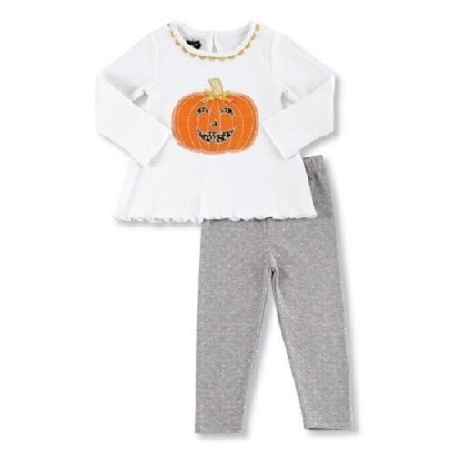 Neu Mud Pie Kürbis Tunika & Leggings Satz 2 PC Weiß Grau Orange 12-18 Mos. Gift