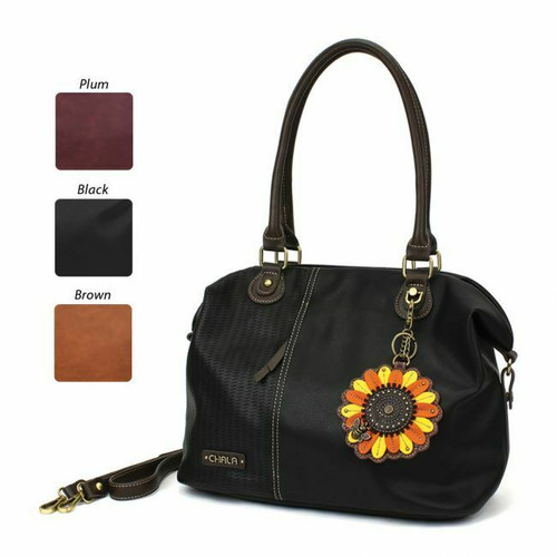 New Chala LASER CUT TOTE Crossbody Bag Black X-Large Convertible SUNFLOWER gift