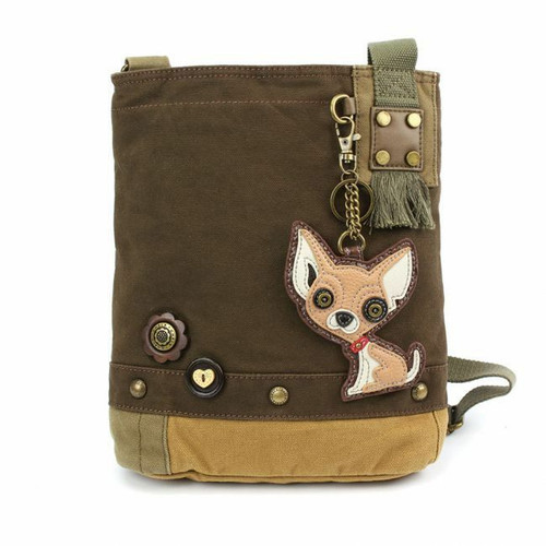 Chala Handbag Patch Crossbody Messenger Bag Canvas gift Dark Brown CHIHUAHUA Dog