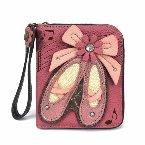 Chala ZIP AROUND WALLET Credit Card Faux Leather BALLERINA Ballet Shoes Pink