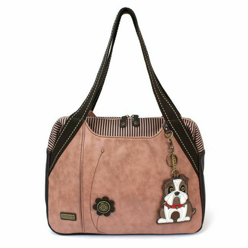 New Chala Handbag Bowling Zip Tote Large Bag Rose Pink Pleather gift BULLDOG Dog