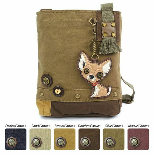 New Chala Handbag Patch Crossbody Messenger Bag Canvas Olive Green CHIHUAHUA Dog