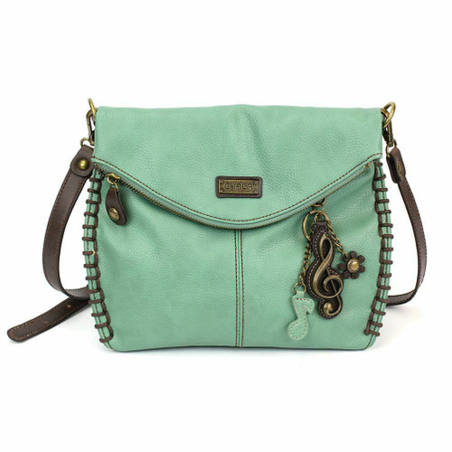New Chala Charming Crossbody Bag Pleather Metal Converts Teal Green CLEF Music