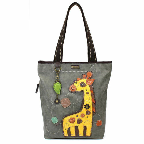 New Chala Everyday Zip Tote Bag Vegan Leather gift bag GIRAFFE Grey Gray