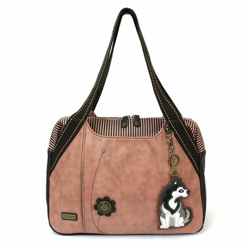 New Chala Bowling Tote Large Bag Rose Pink Pleather gift HUSKY Dog Coin Purse