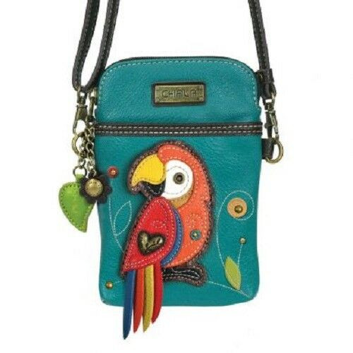 Chala RED PARROT Cell Phone Purse Crossbody Pleather Convertible Turquoise Blue