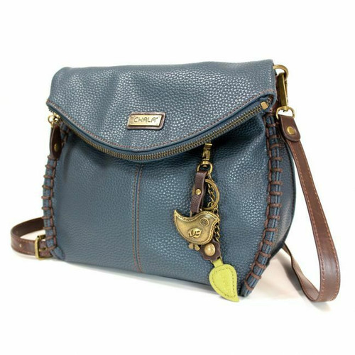 New Chala Charming Crossbody Bag Convertible Navy Blue METAL BIRD Keychain