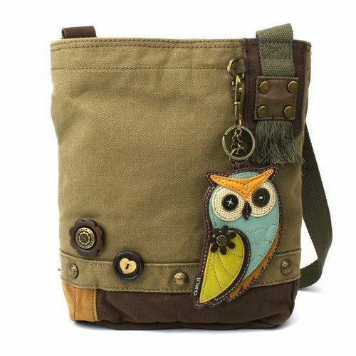 New Chala Patch Crossbody Messenger Olive Green Bag Canvas gift OWL Coin Purse