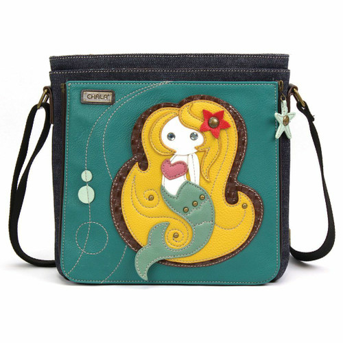 Chala Deluxe Messenger Crossbody  Bag  Vegan Leather MERMAID Turquoise Blue