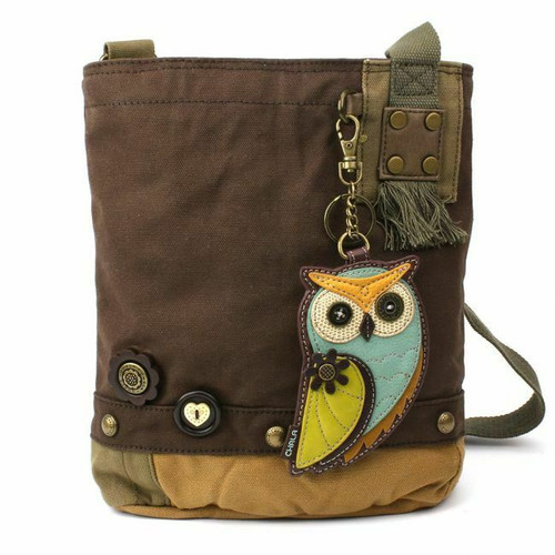 NEW Chala Messenger Crossbody Bag Canvas Dark Brown Gift OWL Coin Purse