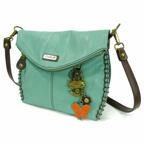 New Chala Charming Crossbody Bag Pleather Metal Convertible Teal Green FOX gift