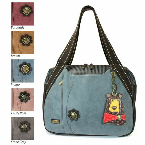 New Chala Handbag Bowling Zip Tote  Large Bag Indigo Blue Pleather gift BEAR