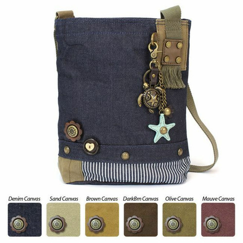 Neu Chala Messenger Patch Umhänge- Metall Meeresschildkröte Jeans Marineblau