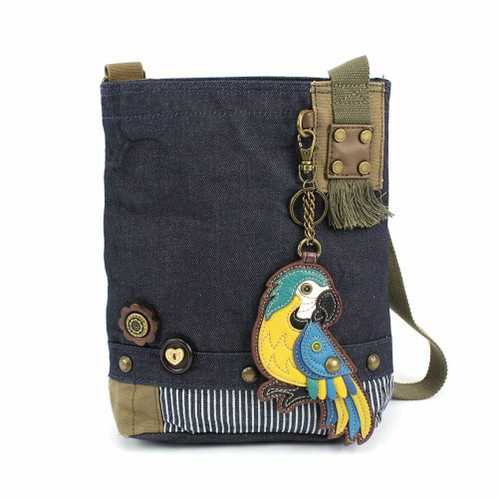 New Chala Handbag Patch Cross-body BLUE PARROT  Denim Navy Blue Bag Coin Purse