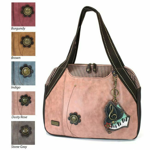 New Chala Bowling Tote Large Shoulder Bag Rose Pink Pleather PIANO Music Purse