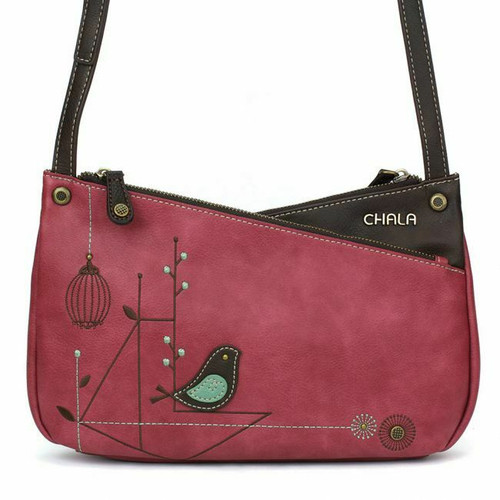 New Chala CRISS CROSS Cross-body Pleather Purse Bag DRAGONFLY Berry Pink adjusts