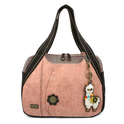 New Chala Bowling Tote Large Shoulder Bag Rose Pink Pleather gift LLAMA Purse