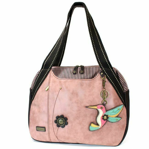 New Chala Bowling Tote Large Shoulder Bag Rose Pink Pleather HUMMINGBIRD Purse