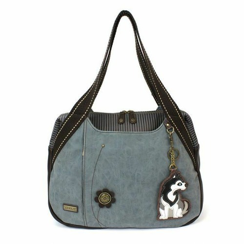  Chala Bowling Tote Large Bag Pleather Stone Indigo Blue HUSKY Coin Purse New