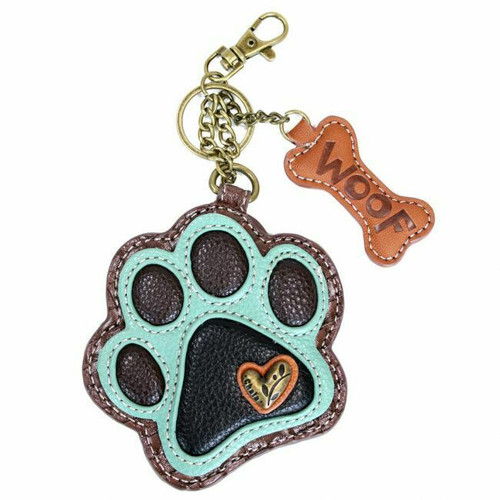 New Chala Purse Bag Charm Clip On Key Ring Fob TEAL PAW PRINT Coin Purse gift