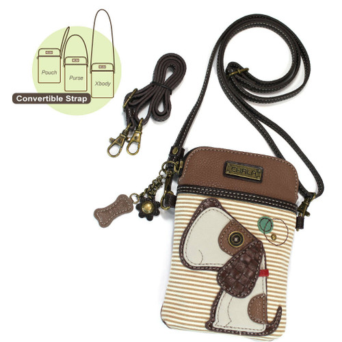 New Chala Cell Phone Purse Crossbody Vegan Leather Converts DOG Brown Stripe