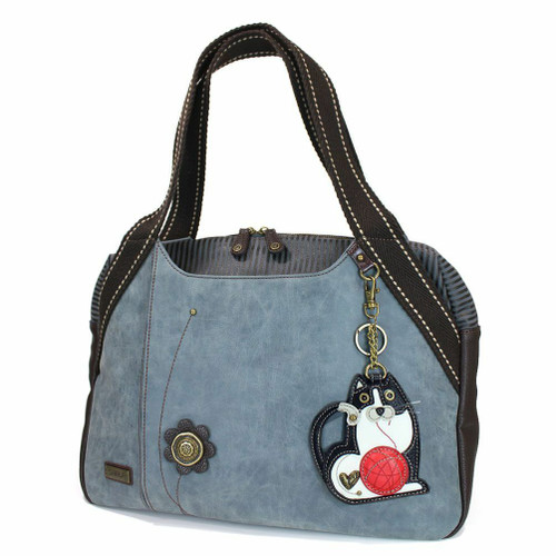 Nuevo Chala Bolso Bolos Cremallera Grasa Gato Grande Azul Índigo Cuero