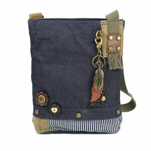 Chala Handbag Patch Cross-body METAL FEATHER  Denim Navy Blue Bag gift Whimsical