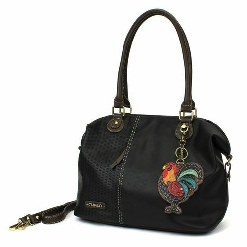 New Chala LASER CUT TOTE Crossbody PU Bag Black X-Large Convertible ROOSTER gift