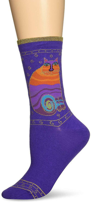 K. Bell Laurel Burch Women's Crew Socks 9-11 RAINBOW CATS Purple Violet Fun gift