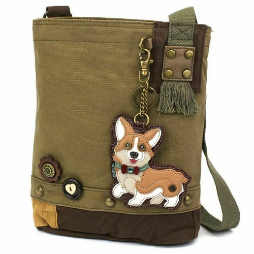 New Chala Patch Crossbody Messenger Olive Green Bag Canvas gift CORGI Dog