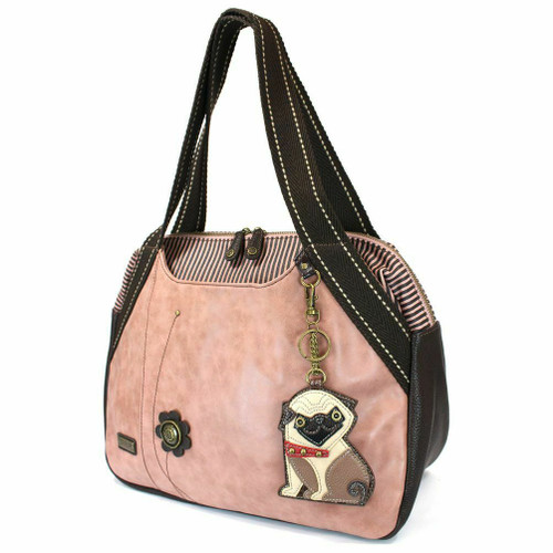 Nuovo Chala Bowling Zip Borsa Grande Rosa Ecopelle Pug Cane Portamonete Regalo