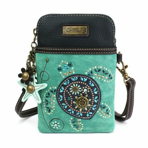 New Cell Phone Purse Crossbody Pleather Convertible Dazzled SEA TURTLE Turquoise