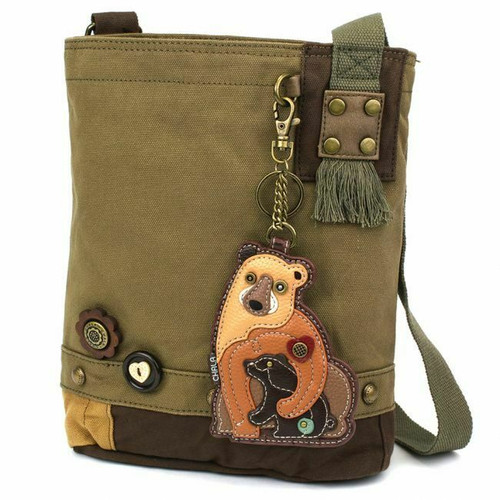 New Chala Messenger Patch Crossbody  Olive Green Bag Canvas TWO BEARS Mama Baby