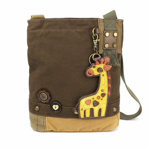 New Chala Patch Crossbody Bag Canvas School Travel Dark Brown Gift Giraffe