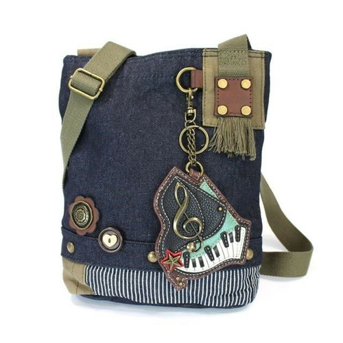 New Chala Handbag Patch Cross-body PIANO Music  Denim Navy Blue Bag Cute gift