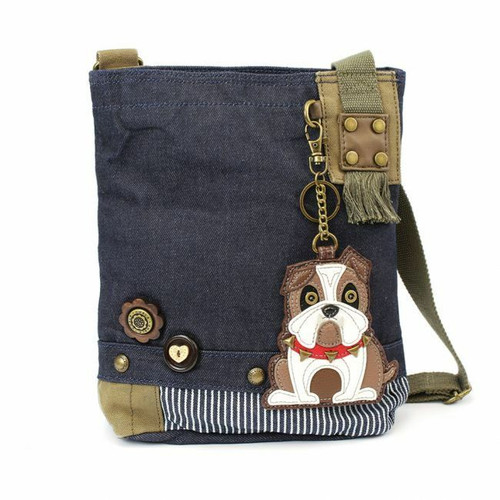 Chala Messenger Patch Cross-body Denim Navy Blue Bag Cute gift BULLDOG Dog gift