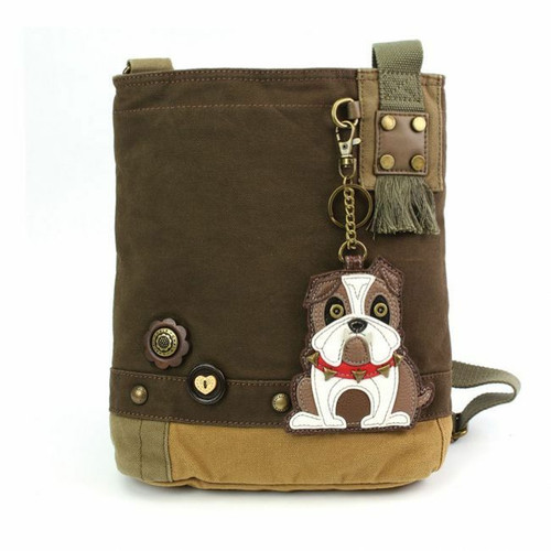 Chala Patch Crossbody  Bag Canvas Messenger DARK BROWN Coin Purse BULLDOG Dog