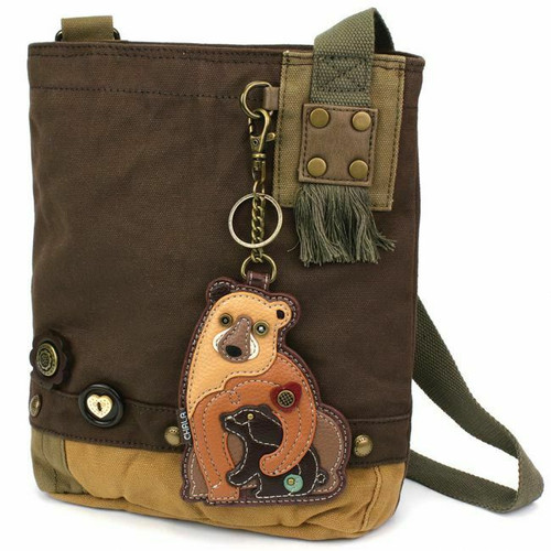 New Chala Patch Crossbody  DARK BROWN Bag Canvas Messenger Two Bears Mama Baby